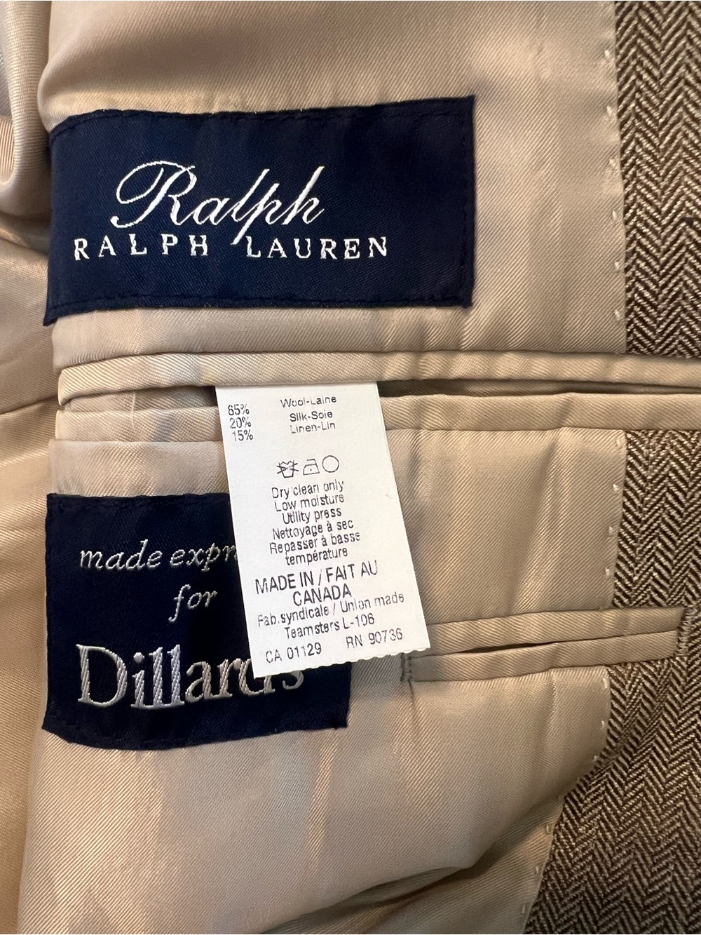 Ralph Lauren Dillard's Wool Silk Linen Blazer Sport Coat Tan Gray Mens 54R EUC - Picture 15 of 16